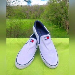 Tommy Hilfiger Men’s Roaklyn White w Blue Accent Slip On Deck Shoe Size 12